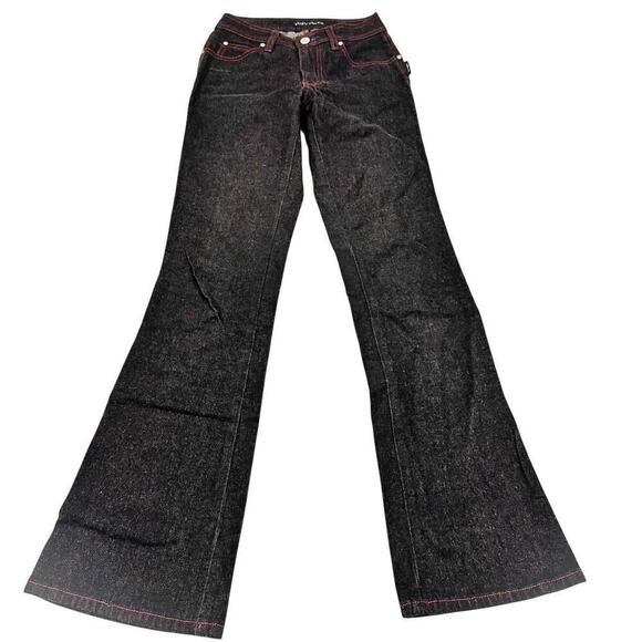 Sergio Valente Black Wide Leg Denim jeans Red Contrast Stitching Size 25 - Picture 2 of 7